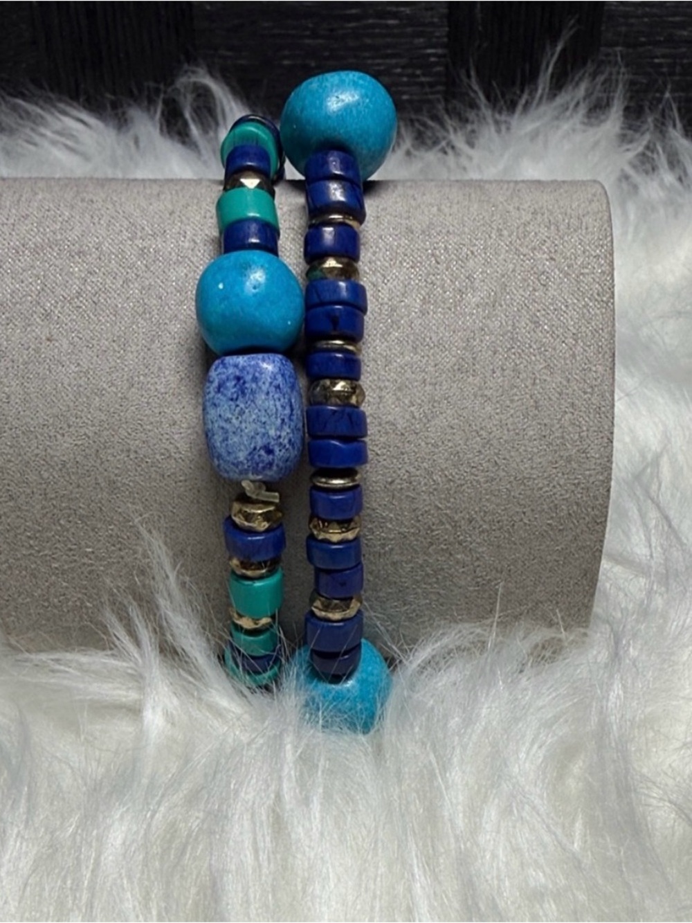 Turquoise & Deep Blue Beaded Stretch Bracelet Set
